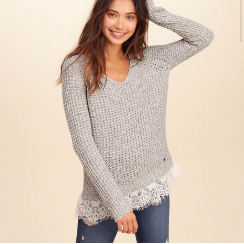 Hollister lace trim, chunky mint blue sweater